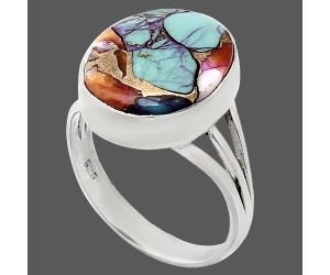 Kingman Orange Dahlia Turquoise Ring size-8.5 EXR01258 R-1003, 13x16 mm