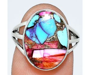 Kingman Orange Dahlia Turquoise Ring size-8 EXR01260 R-1003, 12x16 mm