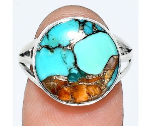 Spiny Oyster Turquoise Ring size-8 EXR01264 R-1003, 14x14 mm