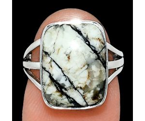 Authentic White Buffalo Turquoise Nevada Ring size-6 EXR01275 R-1003, 11x15 mm