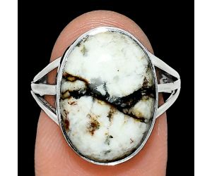 Authentic White Buffalo Turquoise Nevada Ring size-8 EXR01276 R-1003, 12x17 mm