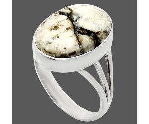 Authentic White Buffalo Turquoise Nevada Ring size-8 EXR01276 R-1003, 12x17 mm