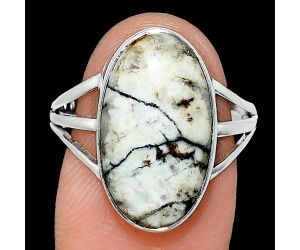 Authentic White Buffalo Turquoise Nevada Ring size-9 EXR01277 R-1003, 11x19 mm