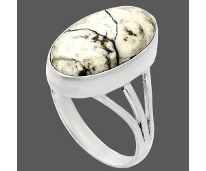 Authentic White Buffalo Turquoise Nevada Ring size-9 EXR01277 R-1003, 11x19 mm