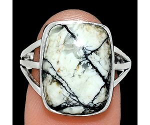 Authentic White Buffalo Turquoise Nevada Ring size-9 EXR01278 R-1003, 12x16 mm