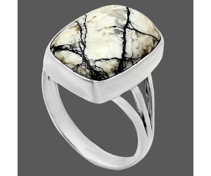 Authentic White Buffalo Turquoise Nevada Ring size-9 EXR01278 R-1003, 12x16 mm