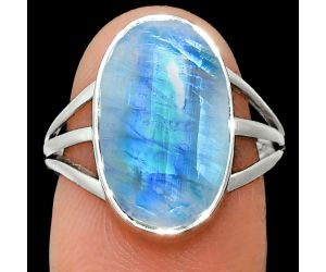 Rainbow Moonstone Ring size-8 EXR01293 R-1003, 10x17 mm