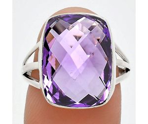 Amethyst Checker Briolette Ring size-8 EXR01318 R-1003, 12x16 mm