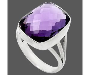 Amethyst Checker Briolette Ring size-8 EXR01318 R-1003, 12x16 mm