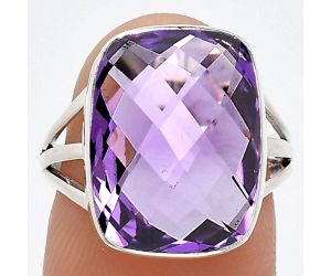 Amethyst Checker Briolette Ring size-7 EXR01321 R-1003, 12x16 mm