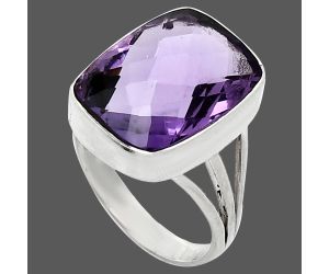 Amethyst Checker Briolette Ring size-7 EXR01321 R-1003, 12x16 mm