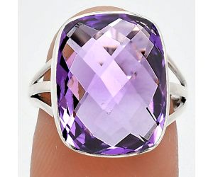 Amethyst Checker Briolette Ring size-7 EXR01322 R-1003, 12x16 mm