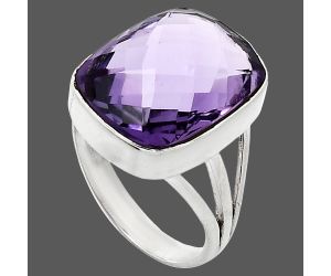 Amethyst Checker Briolette Ring size-7 EXR01322 R-1003, 12x16 mm