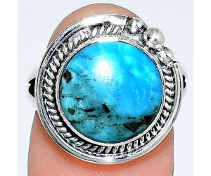 Natural Turquoise Morenci Mine Ring size-7 EXR01340 R-1148, 12x12 mm