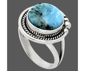 Natural Turquoise Morenci Mine Ring size-7 EXR01340 R-1148, 12x12 mm