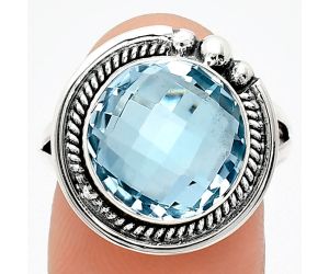 Sky Blue Topaz Checker Briolette Ring size-8 EXR01354 R-1148, 12x12 mm