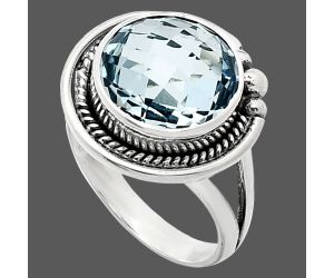 Sky Blue Topaz Checker Briolette Ring size-8 EXR01354 R-1148, 12x12 mm