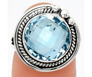 Sky Blue Topaz Checker Briolette Ring size-7 EXR01355 R-1148, 12x12 mm