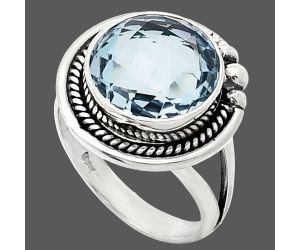 Sky Blue Topaz Checker Briolette Ring size-7 EXR01355 R-1148, 12x12 mm