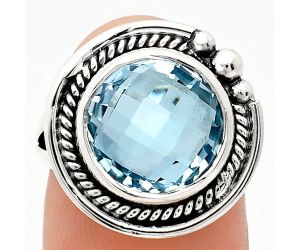 Sky Blue Topaz Checker Briolette Ring size-7 EXR01357 R-1148, 12x12 mm