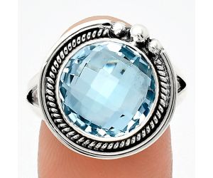 Sky Blue Topaz Checker Briolette Ring size-9.5 EXR01358 R-1148, 12x12 mm