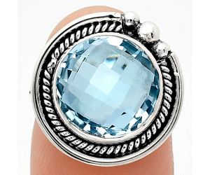 Sky Blue Topaz Checker Briolette Ring size-6 EXR01359 R-1148, 12x12 mm