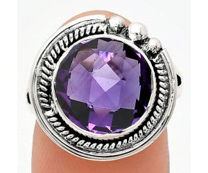 African Amethyst Checker Briolette Ring size-8 EXR01360 R-1148, 12x12 mm