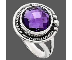 African Amethyst Checker Briolette Ring size-8 EXR01360 R-1148, 12x12 mm