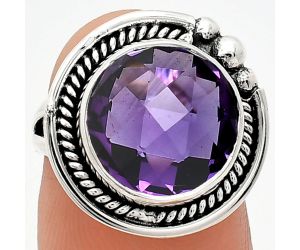 African Amethyst Checker Briolette Ring size-6 EXR01361 R-1148, 12x12 mm