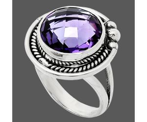 African Amethyst Checker Briolette Ring size-6 EXR01361 R-1148, 12x12 mm