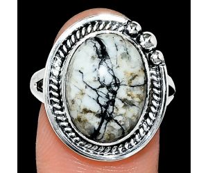 Authentic White Buffalo Turquoise Nevada Ring size-9 EXR01380 R-1148, 12x15 mm