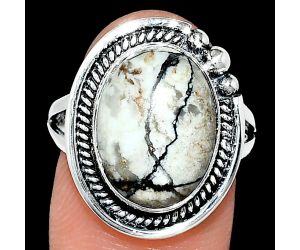 Authentic White Buffalo Turquoise Nevada Ring size-8 EXR01381 R-1148, 11x15 mm