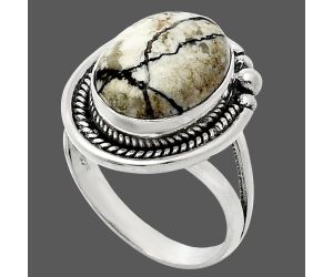 Authentic White Buffalo Turquoise Nevada Ring size-8 EXR01381 R-1148, 11x15 mm