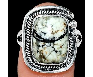 Authentic White Buffalo Turquoise Nevada Ring size-8 EXR01382 R-1148, 10x14 mm