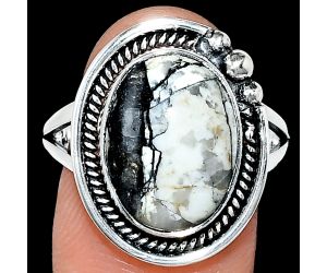 Authentic White Buffalo Turquoise Nevada Ring size-9.5 EXR01383 R-1148, 11x15 mm