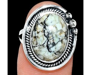 Authentic White Buffalo Turquoise Nevada Ring size-6 EXR01384 R-1148, 11x15 mm