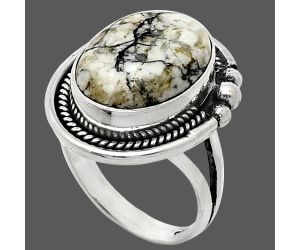 Authentic White Buffalo Turquoise Nevada Ring size-6 EXR01384 R-1148, 11x15 mm