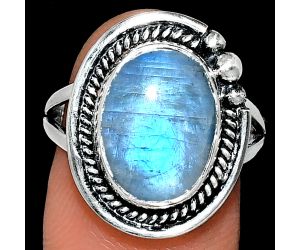 Rainbow Moonstone Ring size-8 EXR01386 R-1148, 10x14 mm