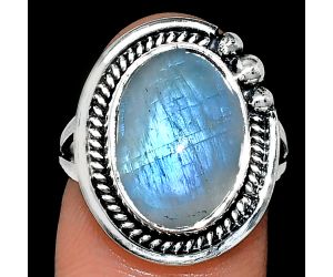 Rainbow Moonstone Ring size-7 EXR01389 R-1148, 11x15 mm