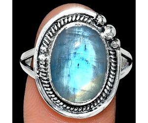 Rainbow Moonstone Ring size-9.5 EXR01391 R-1148, 11x15 mm