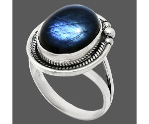 Blue Fire Labradorite Ring size-9.5 EXR01394 R-1148, 12x16 mm