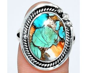 Spiny Oyster Turquoise Ring size-8 EXR01396 R-1148, 12x16 mm