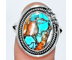 Spiny Oyster Turquoise Ring size-9.5 EXR01397 R-1148, 12x16 mm