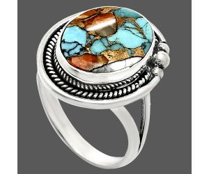 Spiny Oyster Turquoise Ring size-9.5 EXR01397 R-1148, 12x16 mm