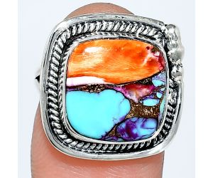 Kingman Orange Dahlia Turquoise Ring size-6 EXR01398 R-1148, 13x13 mm