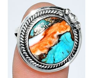 Spiny Oyster Turquoise Ring size-6 EXR01402 R-1148, 14x14 mm