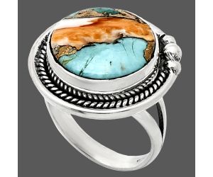 Spiny Oyster Turquoise Ring size-6 EXR01402 R-1148, 14x14 mm