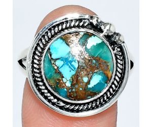 Kingman Copper Teal Turquoise Ring size-9.5 EXR01403 R-1148, 12x12 mm