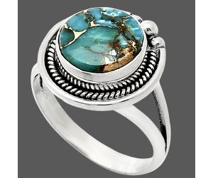 Kingman Copper Teal Turquoise Ring size-9.5 EXR01406 R-1148, 11x11 mm