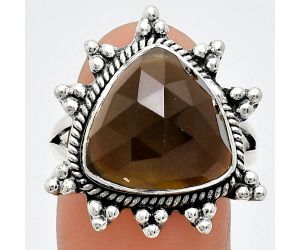 Smoky Quartz Checker Ring size-9 EXR01421 R-1234, 14x14 mm